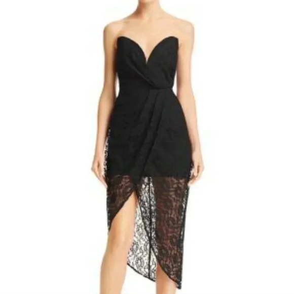 NWT Sau Lee Jerri Strapless Black Lace Midi Dress Sz 6 Revolve Cocktail Formal - Picture 1 of 16